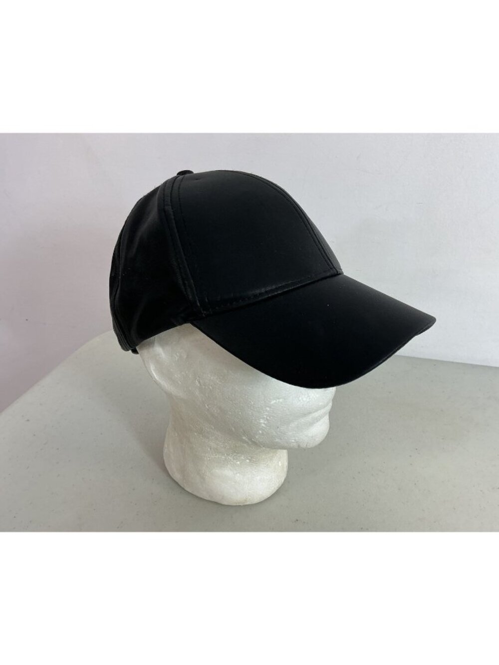 Vintage Black Leather Hat Cap Mens One Size
